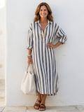 Neri - Long Sleeve Striped Midi Shirt Dress