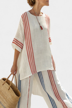 Vicky - Sophisticated Multicolored Striped Top and Mediterranean Pants