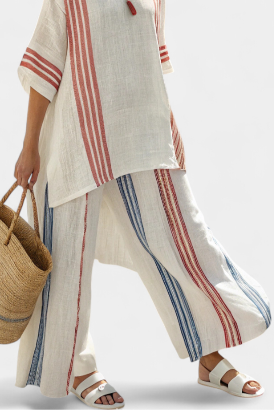 Vicky - Sophisticated Multicolored Striped Top and Mediterranean Pants