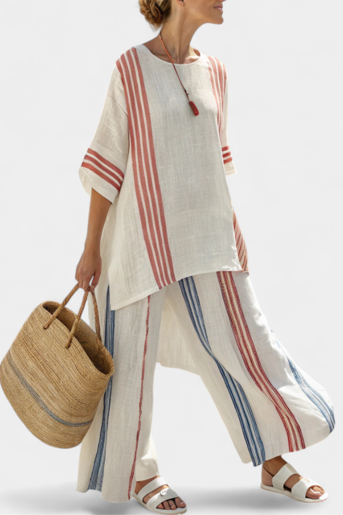 Vicky - Sophisticated Multicolored Striped Top and Mediterranean Pants