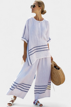 Rina - Sophisticated Asymmetric Striped Top and Bold Pants