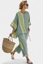 Denisse - Elegant Lavender Top and Mustard-Striped Pants