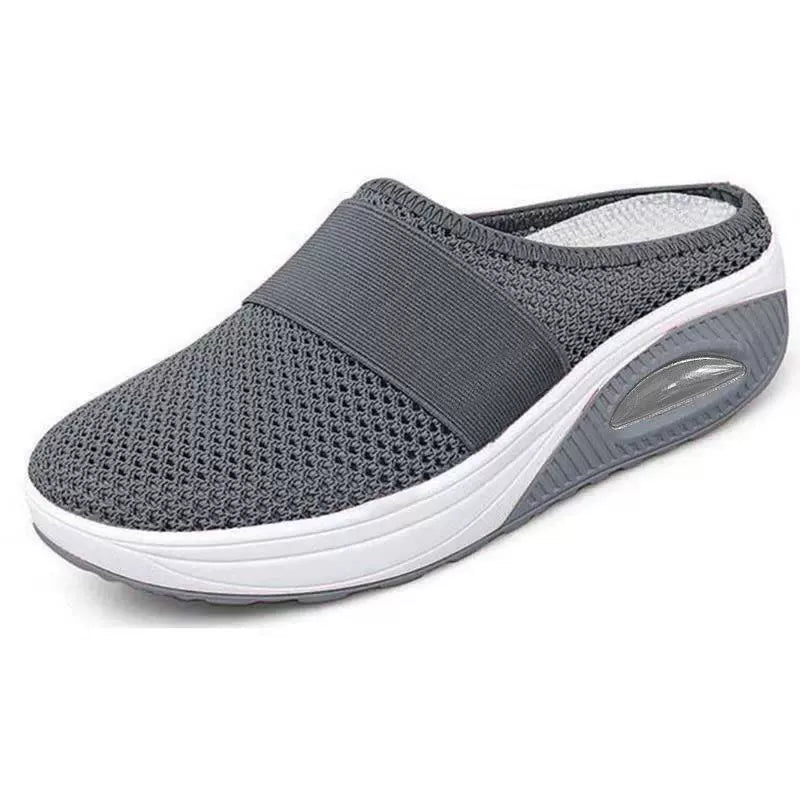 Elaine - Breathable Slip-On Mules in Dark Grey