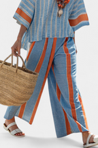 Ria - Sophisticated Terracotta Striped Top and Linen Pants