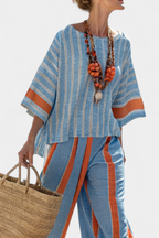 Ria - Sophisticated Terracotta Striped Top and Linen Pants