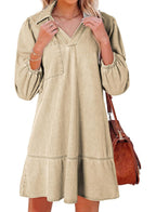 Aria - V-Neck Puff Sleeve Babydoll Dress