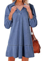 Aria - V-Neck Puff Sleeve Babydoll Dress