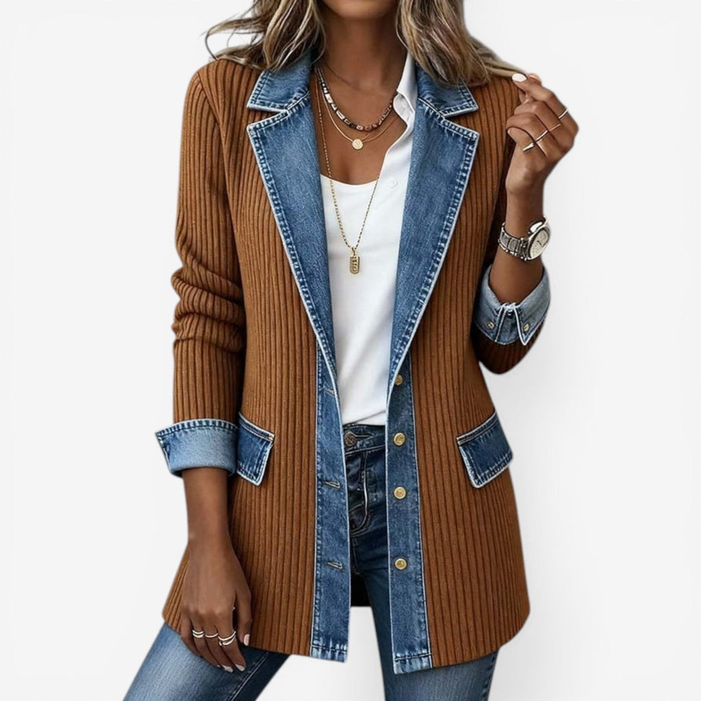 Tricia - Modern Layered Denim Knit Jacket