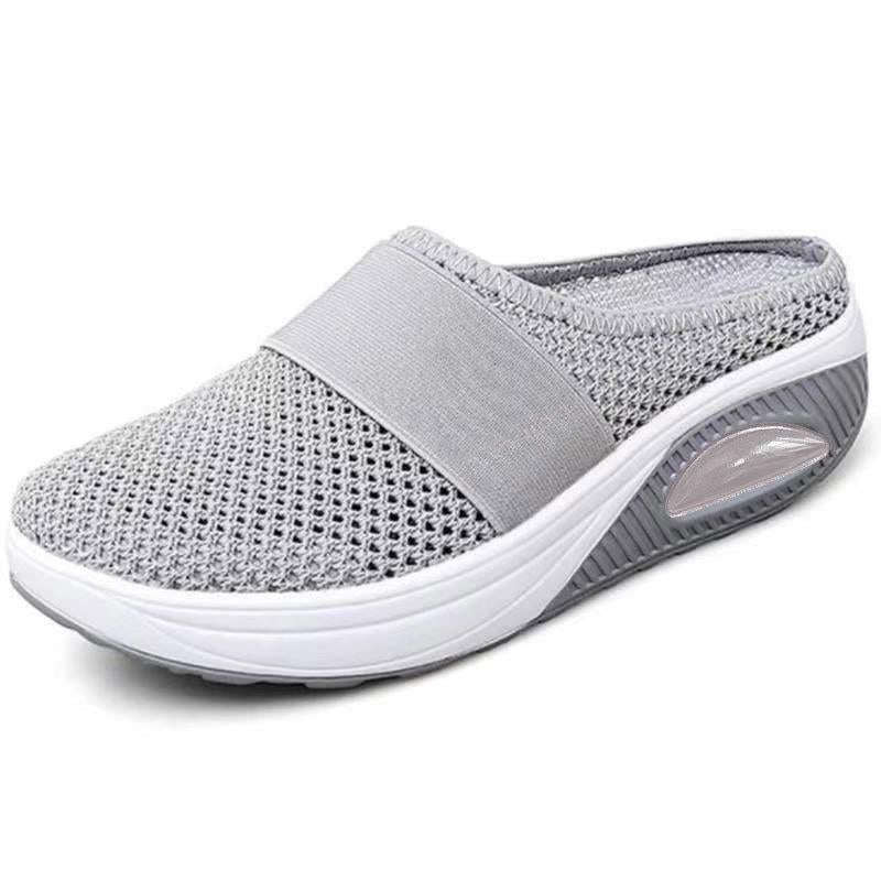 Elaine - Breathable Slip-On Mules in Grey