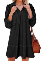 Aria - V-Neck Puff Sleeve Babydoll Dress