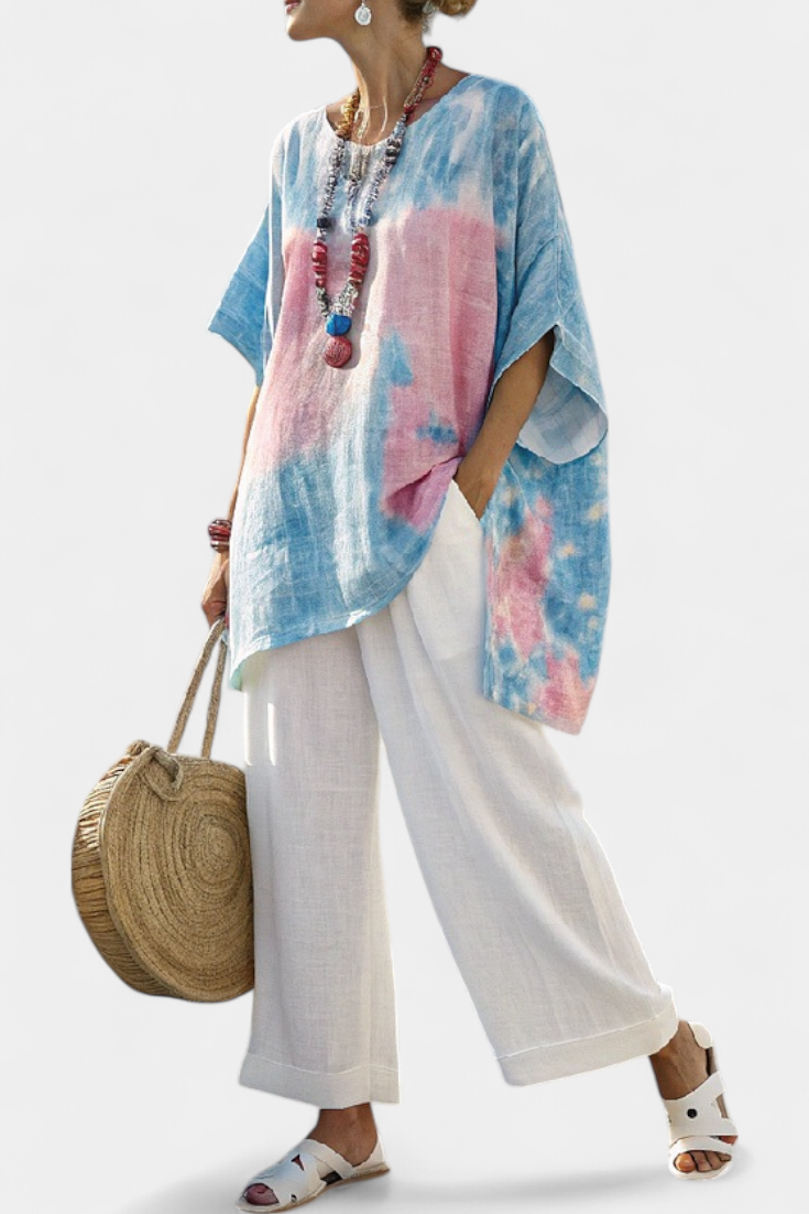 Tina - Essential Comfortable Linen Top and Bamboo Striped Pants