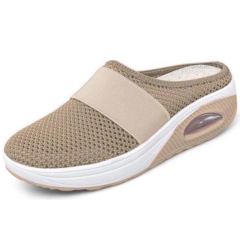 Elaine - Breathable Slip-On Mules in Khaki