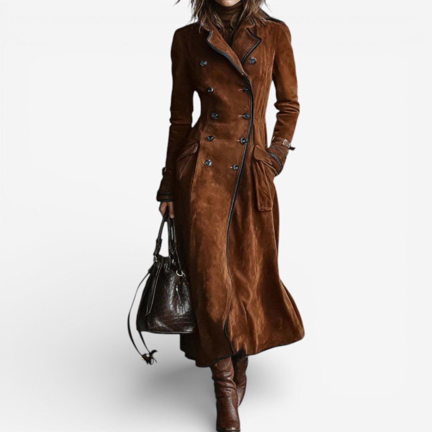 Amarah - Long Suede-Look Trench Coat
