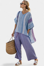 Charlotte - Elegant Lavender and Sky Blue Top and Linen Pants
