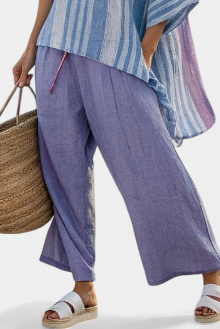 Charlotte - Elegant Lavender and Sky Blue Top and Linen Pants