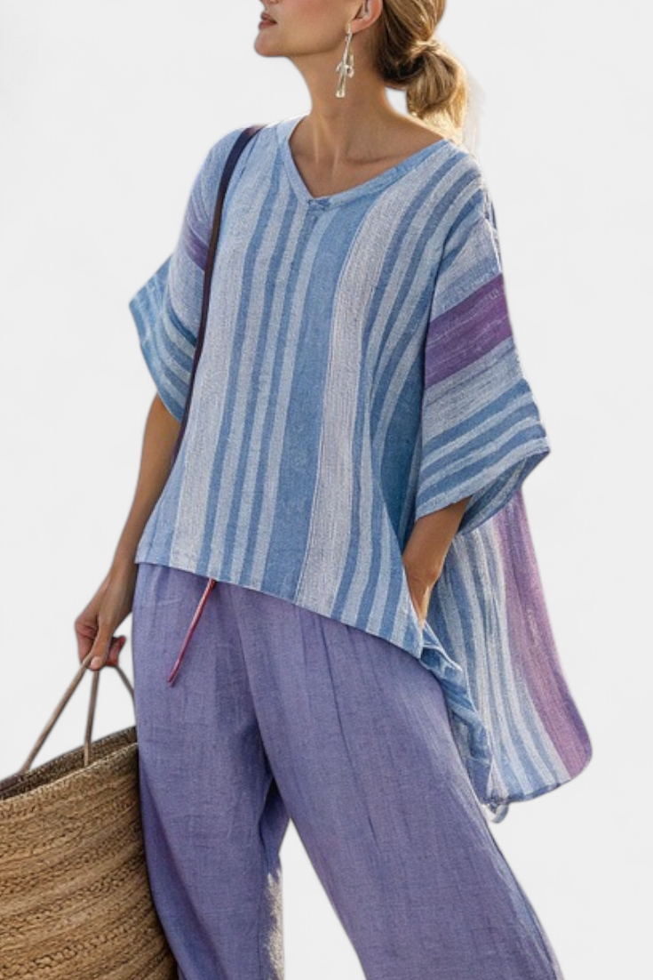 Charlotte - Elegant Lavender and Sky Blue Top and Linen Pants