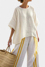 Aria - Yellow Striped Linen Top and Wide-Leg Pants Set