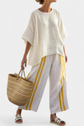 Aria - Yellow Striped Linen Top and Wide-Leg Pants Set
