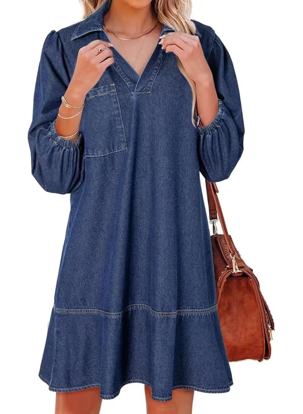Aria - V-Neck Puff Sleeve Babydoll Dress