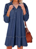 Aria - V-Neck Puff Sleeve Babydoll Dress