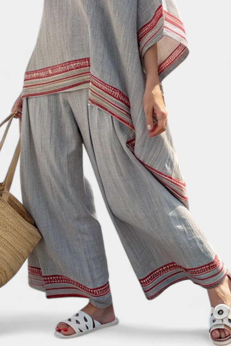 Ross - Sophisticated Asymmetric Blouse and Ethnic Wide-Leg Pants