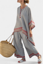 Ross - Sophisticated Asymmetric Blouse and Ethnic Wide-Leg Pants