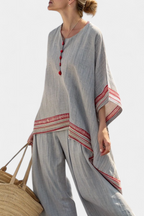 Ross - Sophisticated Asymmetric Blouse and Ethnic Wide-Leg Pants