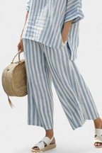 Ricca - Sophisticated Blue Striped Linen Top and Relaxed Pants