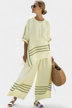 Rina - Sophisticated Asymmetric Striped Top and Bold Pants