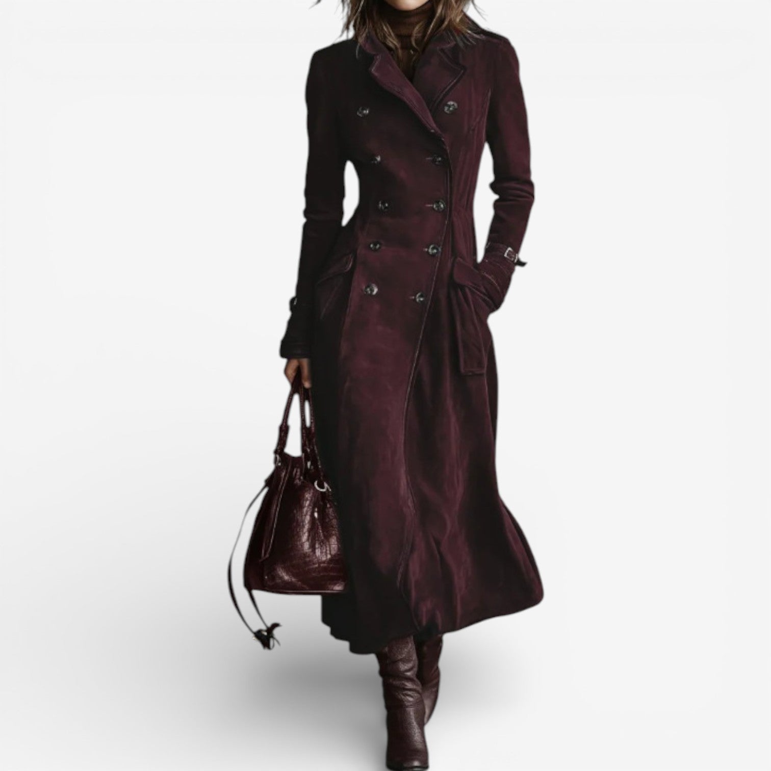Amarah - Long Suede-Look Trench Coat