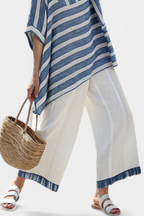 Ella - Sophisticated Blue Striped Top and Pants with Hem Details