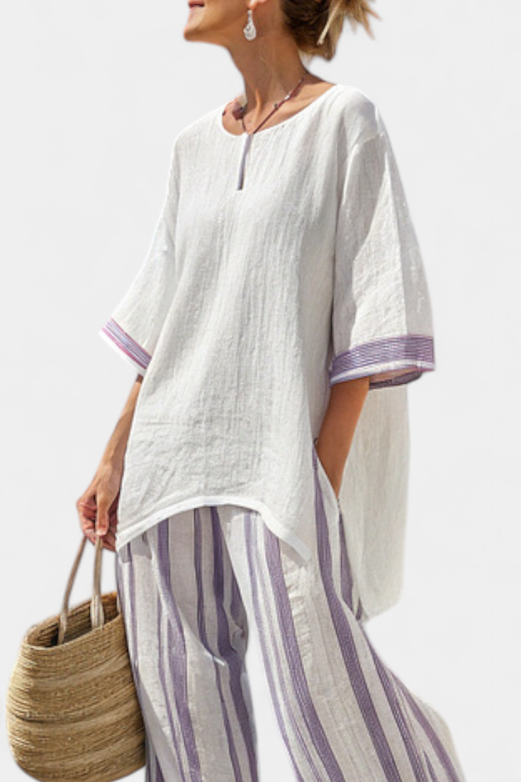 Alicia - Comfortable Blouse and Bamboo Striped Pants