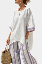 Alicia - Comfortable Blouse and Bamboo Striped Pants