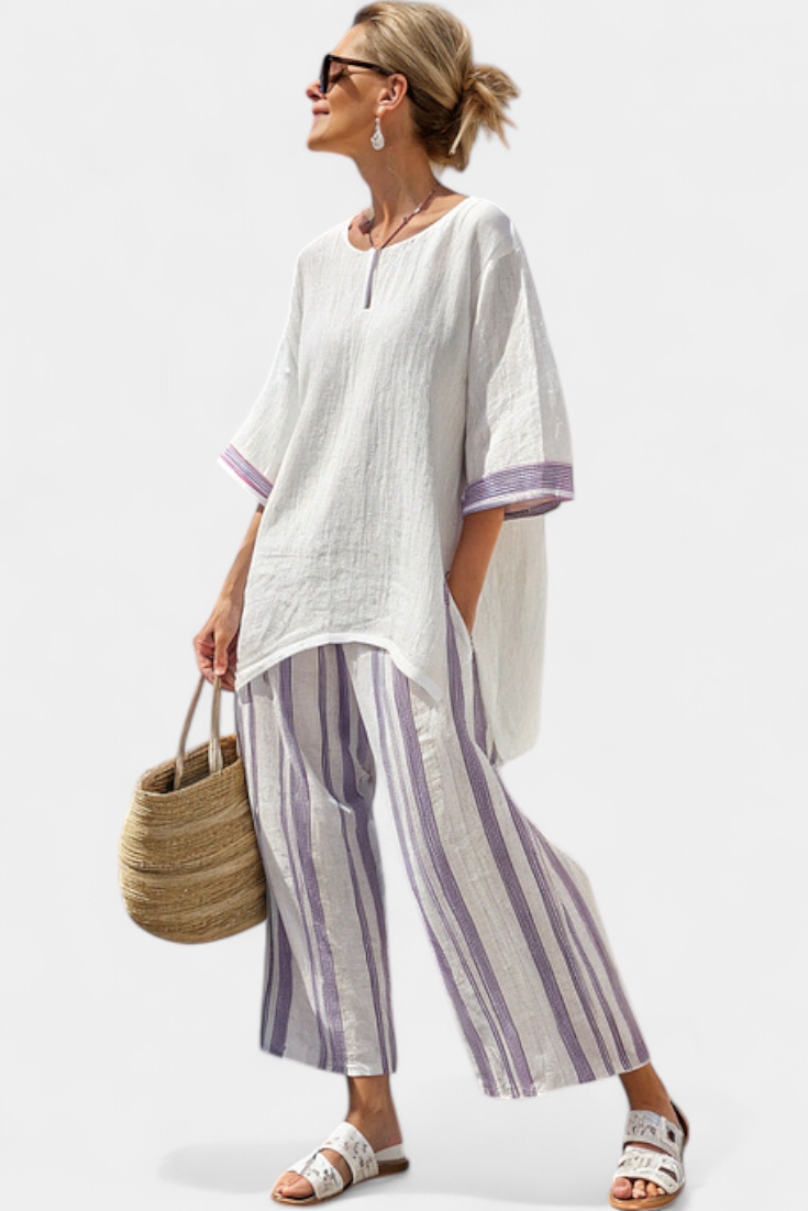 Alicia - Comfortable Blouse and Bamboo Striped Pants