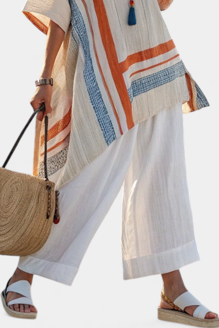 Lorene - Sophisticated Asymmetric Blouse and Wide-Leg Linen Pants