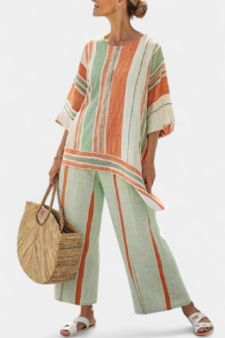 Beth - Elegant Asymmetric Top and Wide-Leg Pants