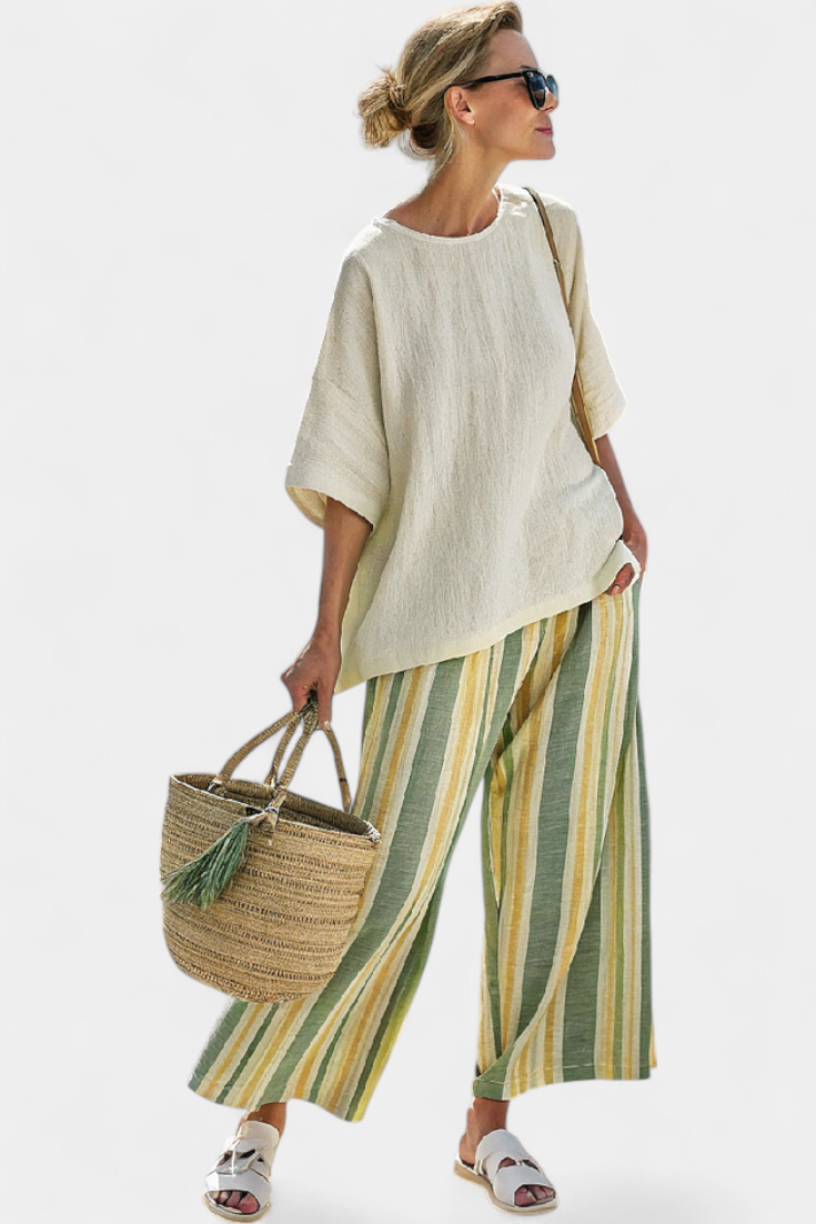 Kate - Sophisticated Top and Striped Linen Pants