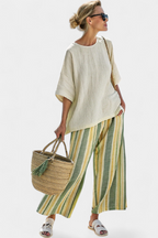 Kate - Sophisticated Top and Striped Linen Pants
