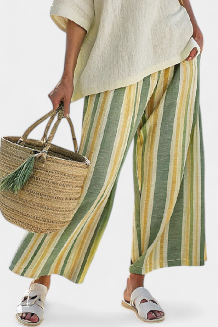 Kate - Sophisticated Top and Striped Linen Pants