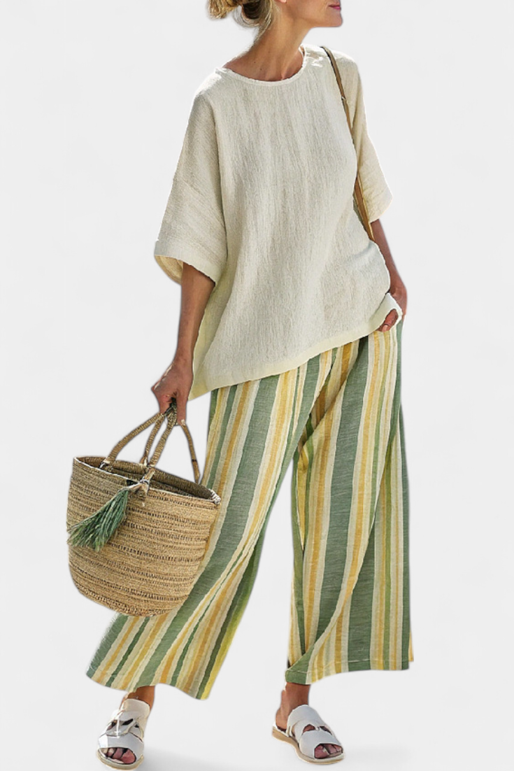 Kate - Sophisticated Top and Striped Linen Pants