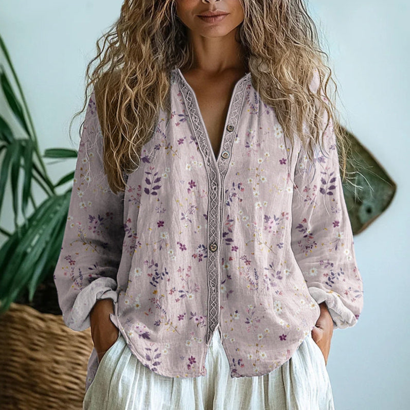 Audrey - Vintage Leaf Print Blouse