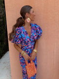 Lorena - Vibrant Midi Dress with Puff Sleeves
