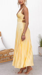 Lorie - Pleated V-Neck Maxi Dress
