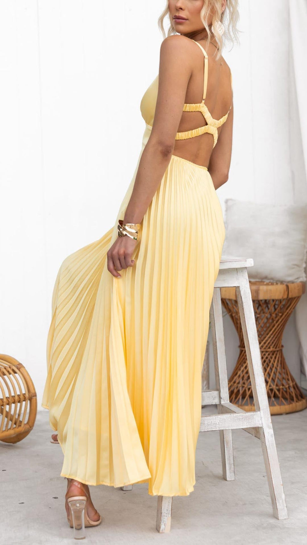 Lorie - Pleated V-Neck Maxi Dress
