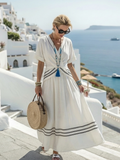 Decson - Short Sleeve V Neck Wrap Style Midi Dress