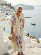 Kris - V Neck Half Sleeve Striped Floral Maxi Dress