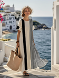 Elisse - Round Neck Short Sleeve Striped Maxi Dress