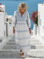 Avril - V Neck Long Sleeve Embroidered Maxi Dress