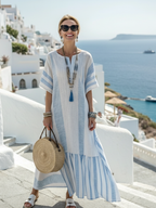 Ayan - Round Neck Short Sleeve Striped Maxi Dress