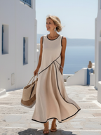 Soliel -  Sleeveless Round Neck Draped Maxi Dress